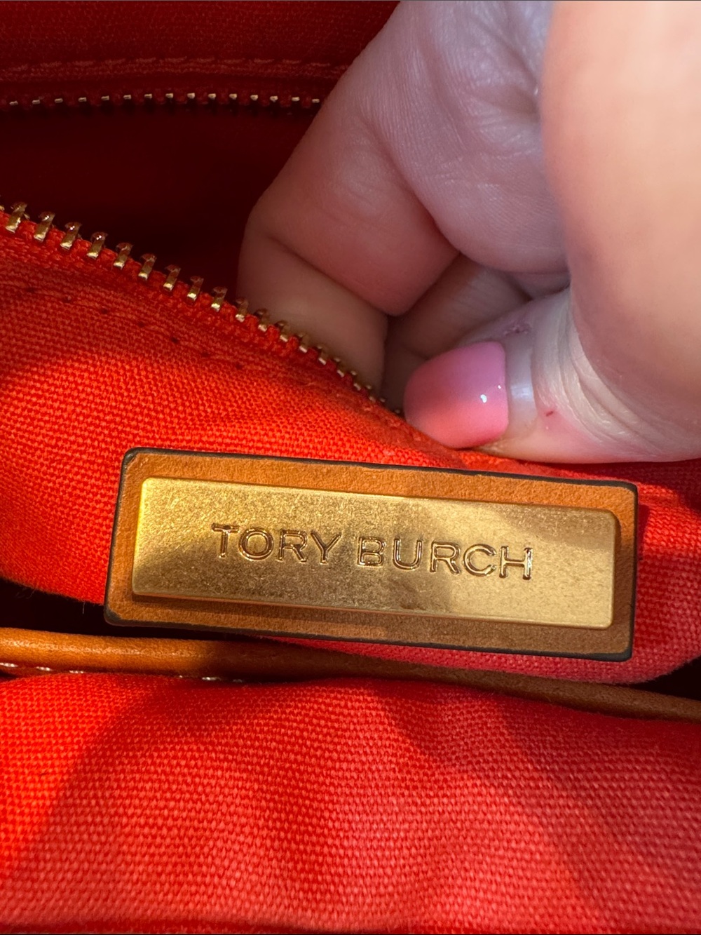 Tory Burch Canvas Tote with Red Straps and oversized Charm - Picture 8 of 13